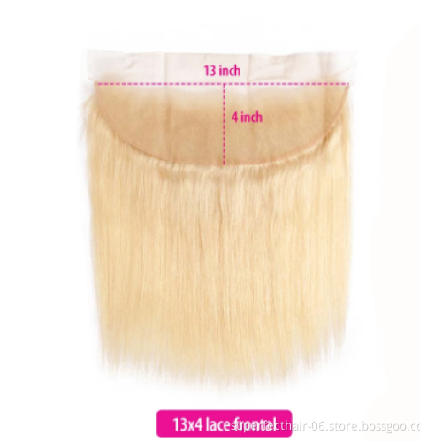 Wholesale 613 Blonde 13*4 4*4 Straight Hair 100% 10A Virgin Brazilian Human Hair bundles with frontal